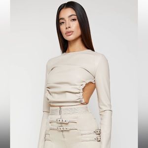*NWT* VEGAN LEATHER BACKLESS TOP - BEIGE